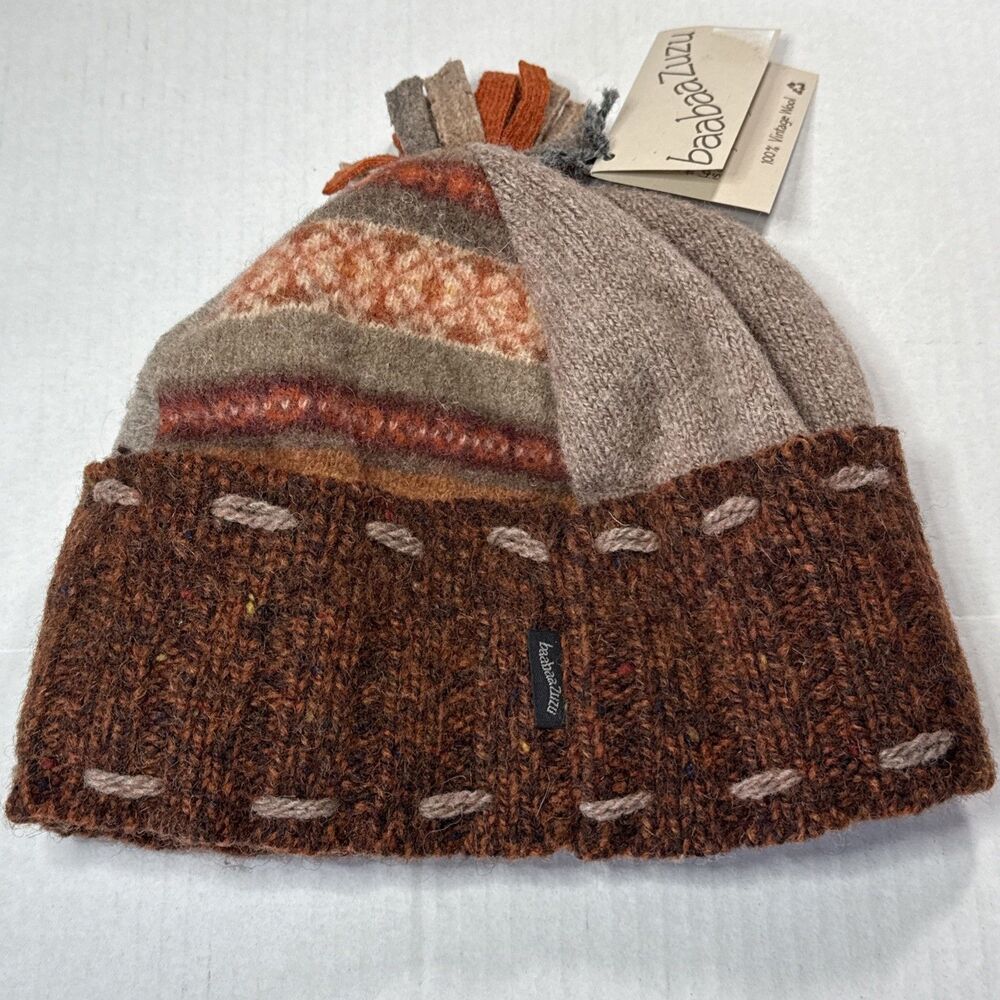 NEW Baabaazuzu Handmade Patchwork Fleece Lined Wool Hat Adult S/M Ski Outdoors